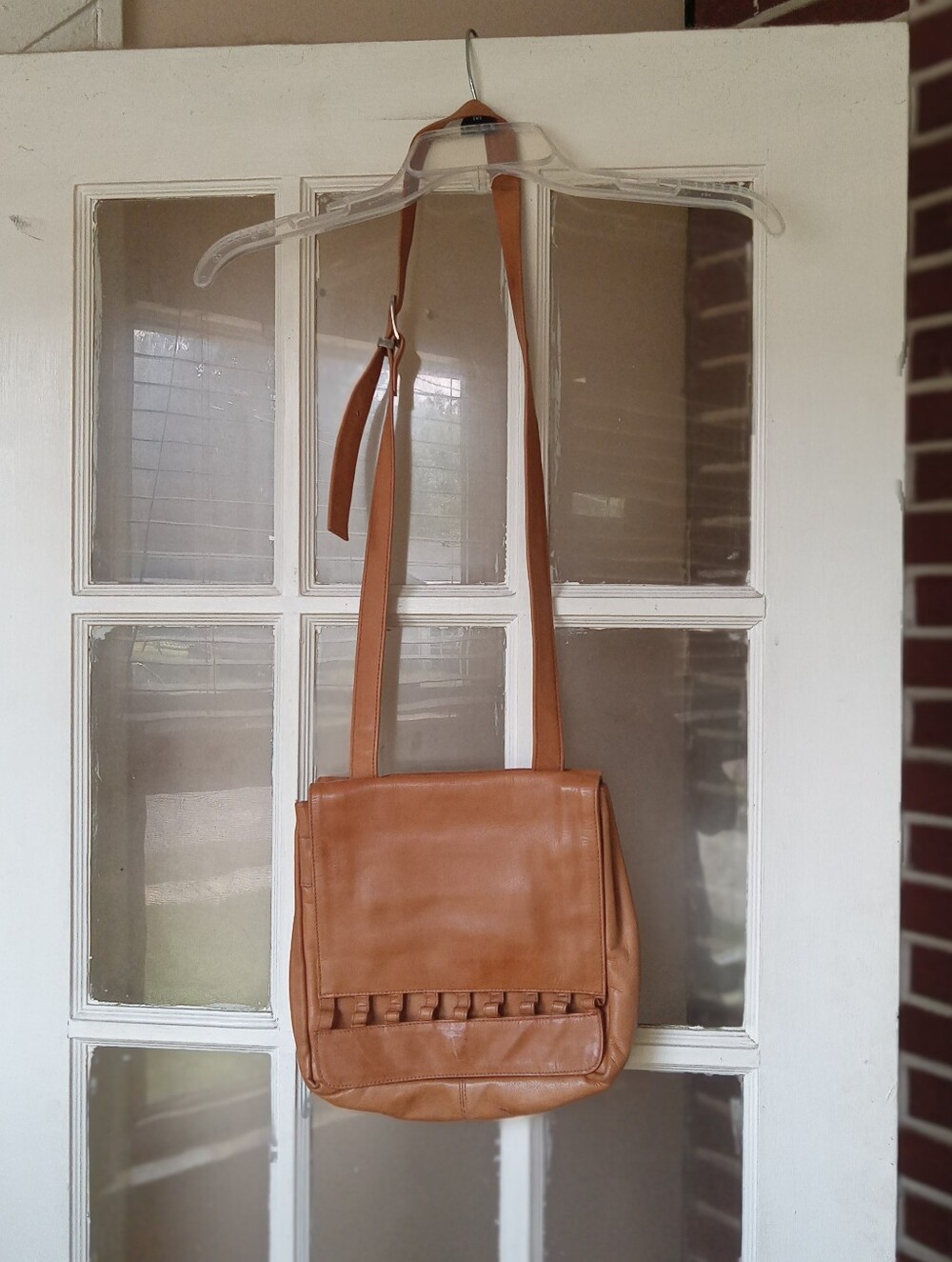 Vintage Brown Leather Woven Shoulder Bag Crossbody - Flaw